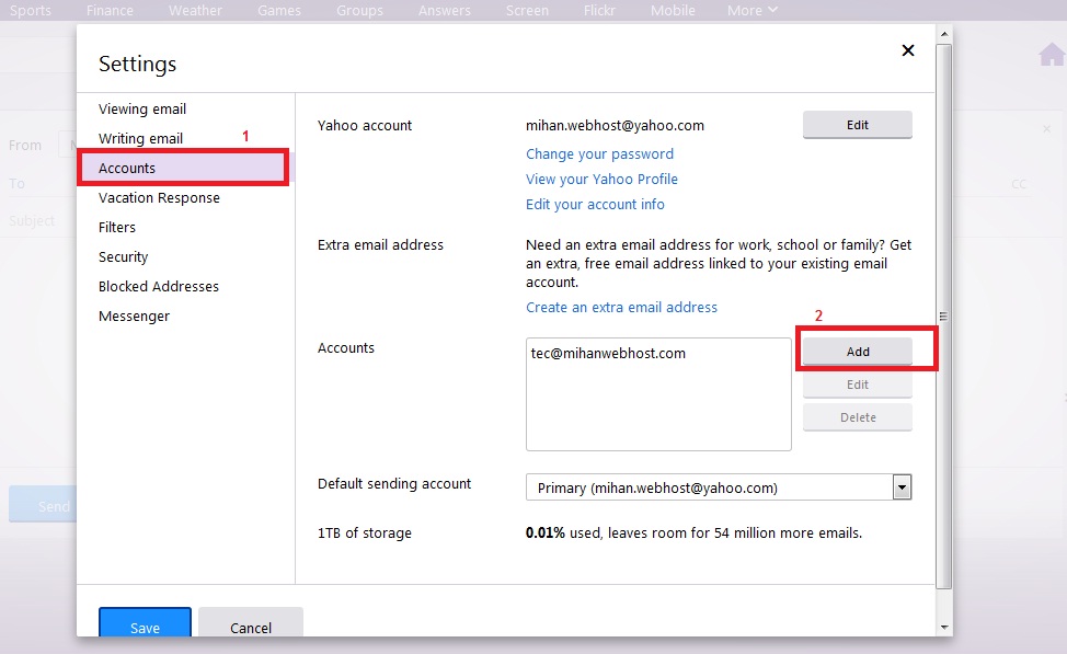 آموزش افزودن ایمیل هاست به yahoo