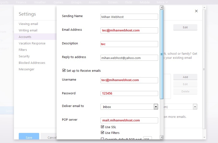 آموزش افزودن ایمیل هاست به yahoo